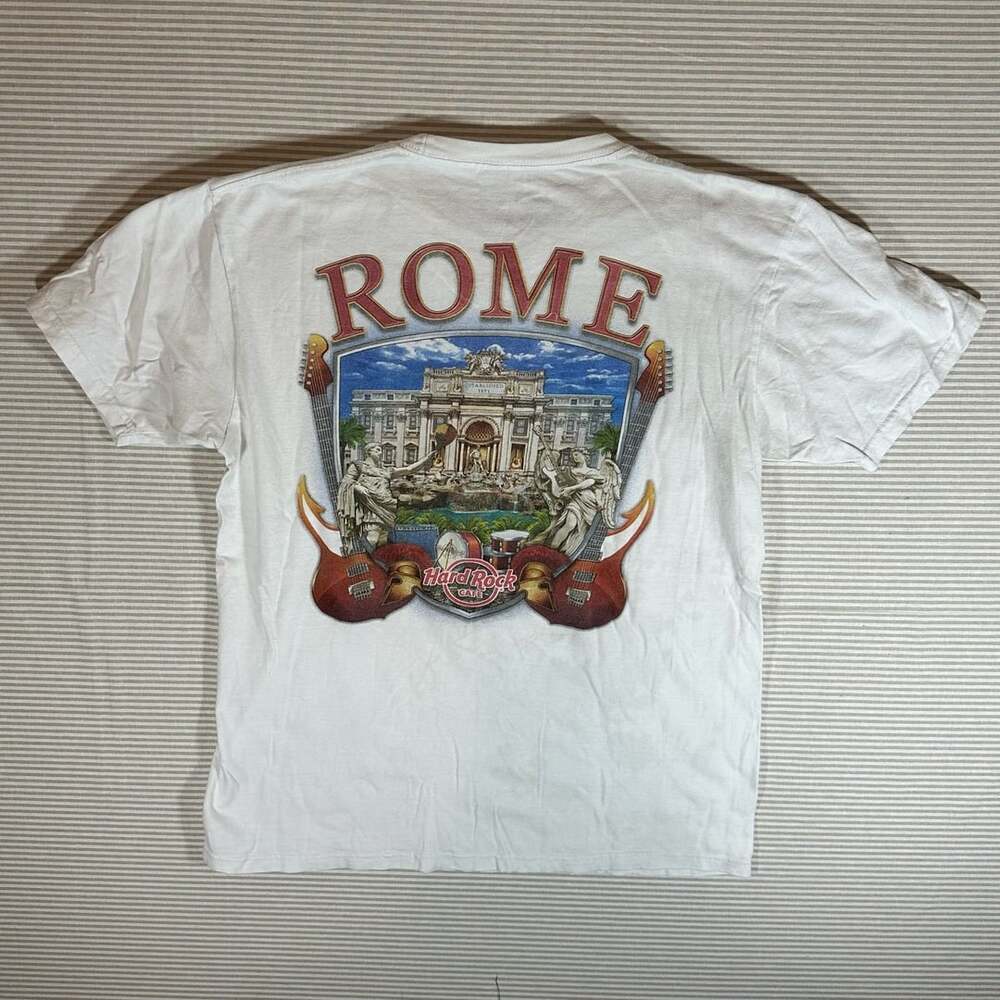 Hard Rock Cafe Rome Trevi Fountain Souvenir Graphic T-Shirt White Large